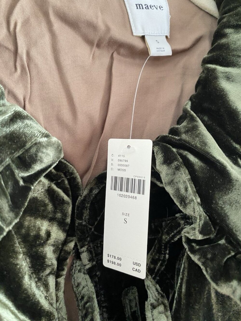 Anthropologie The Hazel Velvet Quilted Jacket by Maeve SIZE S new with tag - Picture 2 of 8